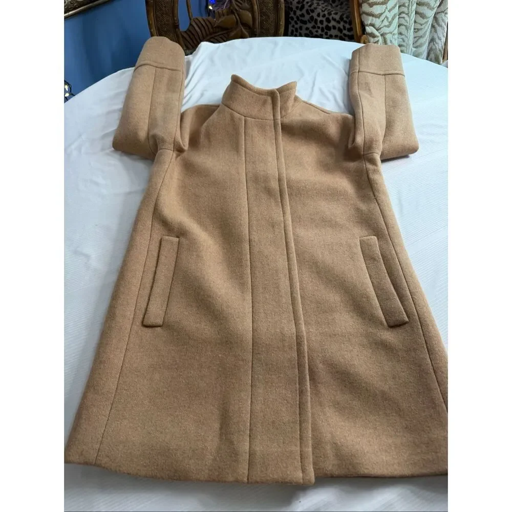 J Crew Acorn Wool Blend Full Zip Mock Neck Long City Coat Overcoat Women’s Sz 8 - Picture 8 of 10